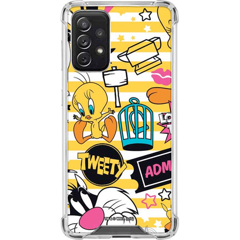Looney Tunes Tweety and Sylvester Striped Patches Galaxy A72 5G Clear Case